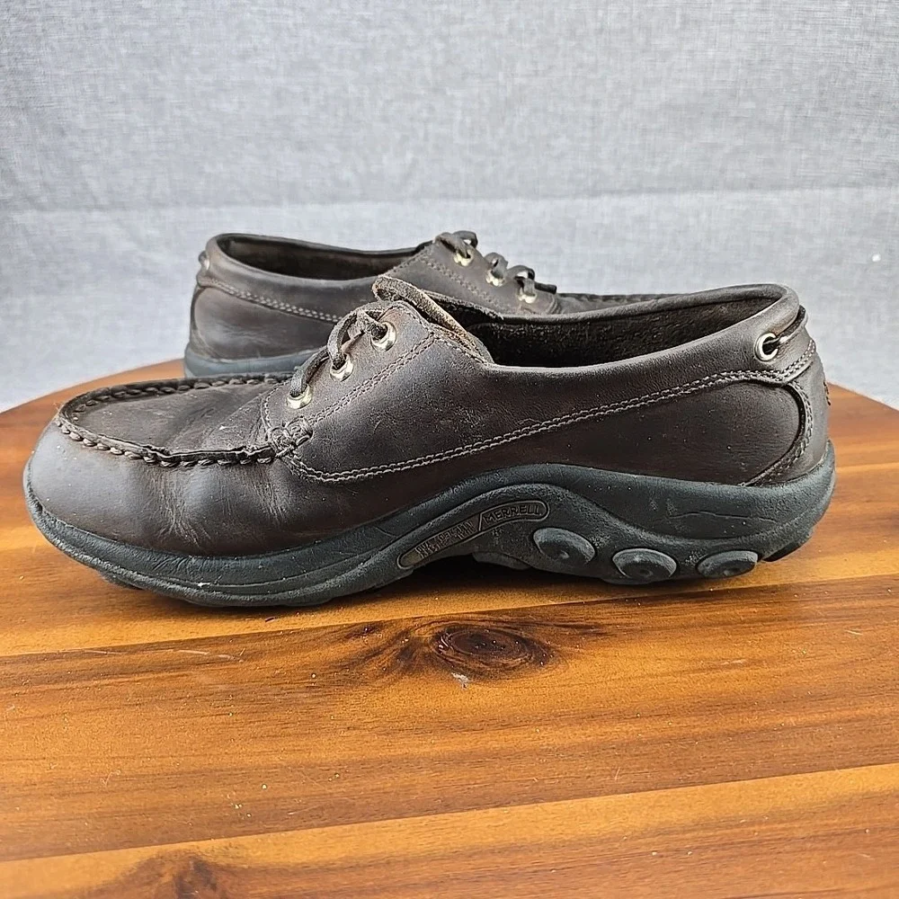 Merrell Jungle Sport Chocolate Brown Leather Boat Shoes Mens 9.5 Womens 11 99301
